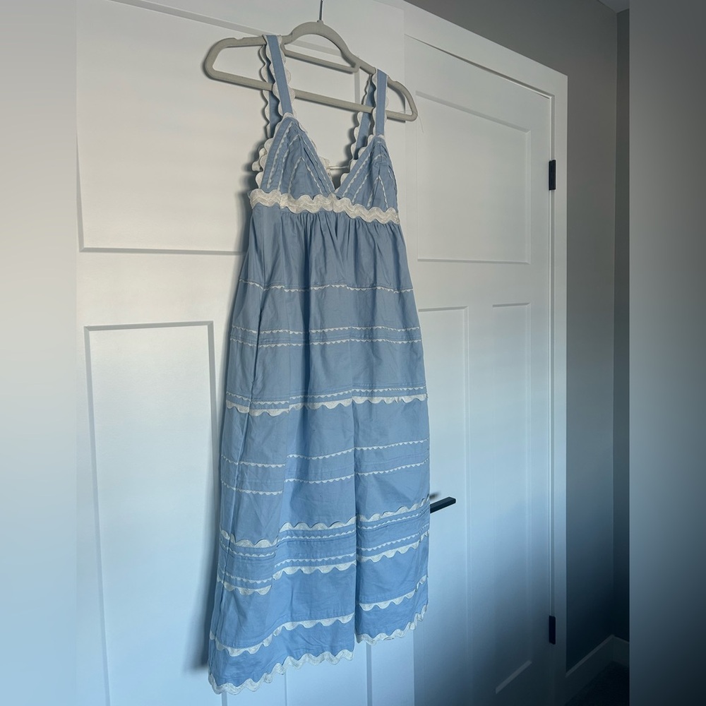 Blue and White Lace Trim Dress